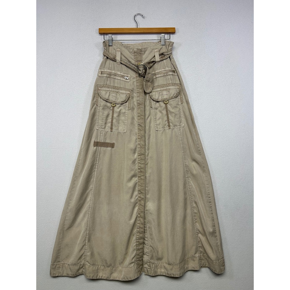 Gorpcore Safari Free People Womens Small Tan Utility Cargo Belted Maxi Skirt